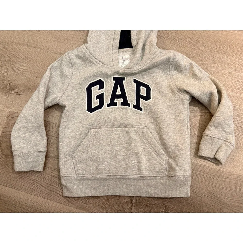 Boys Girls Unisex Gap‎ Hoodie 4T Grey with Navy Lettering GUC